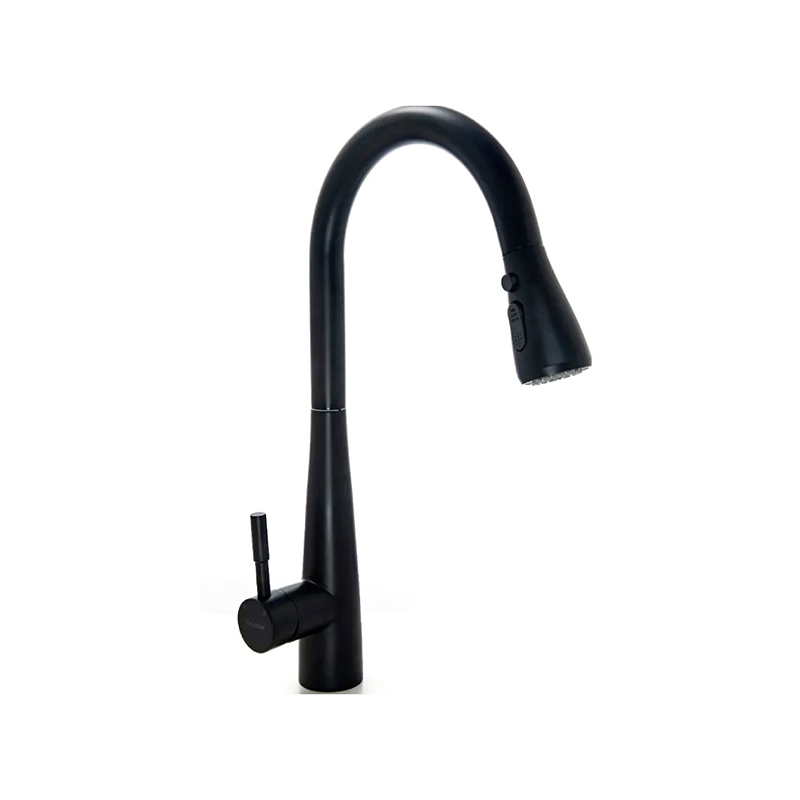 Griferia cocina acero Rio sobremesada monocomando pico bar alto rociador extraible negro mate