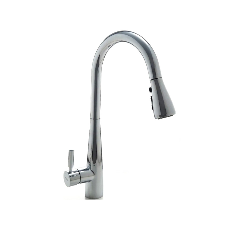 Griferia cocina acero Rio sobremesada monocomando pico bar alto rociador extraible cromo brillante