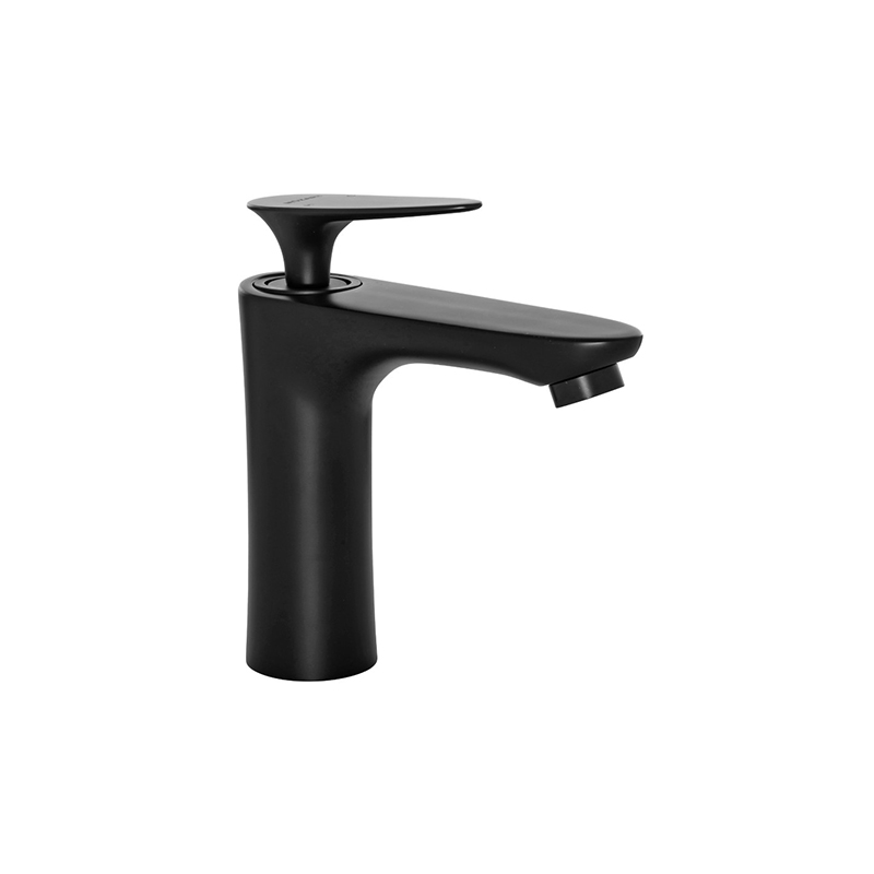 Griferia lavatorio acero Kiev sobremesada monocomando pico bajo recto negro mate