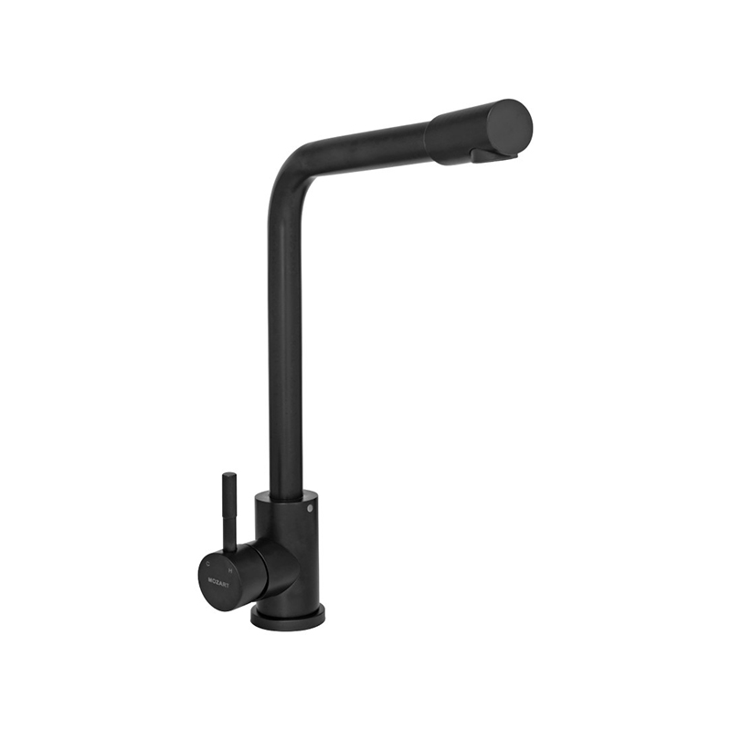 Griferia cocina acero Tokio sobremesada monocomando pico giratorio negro mate