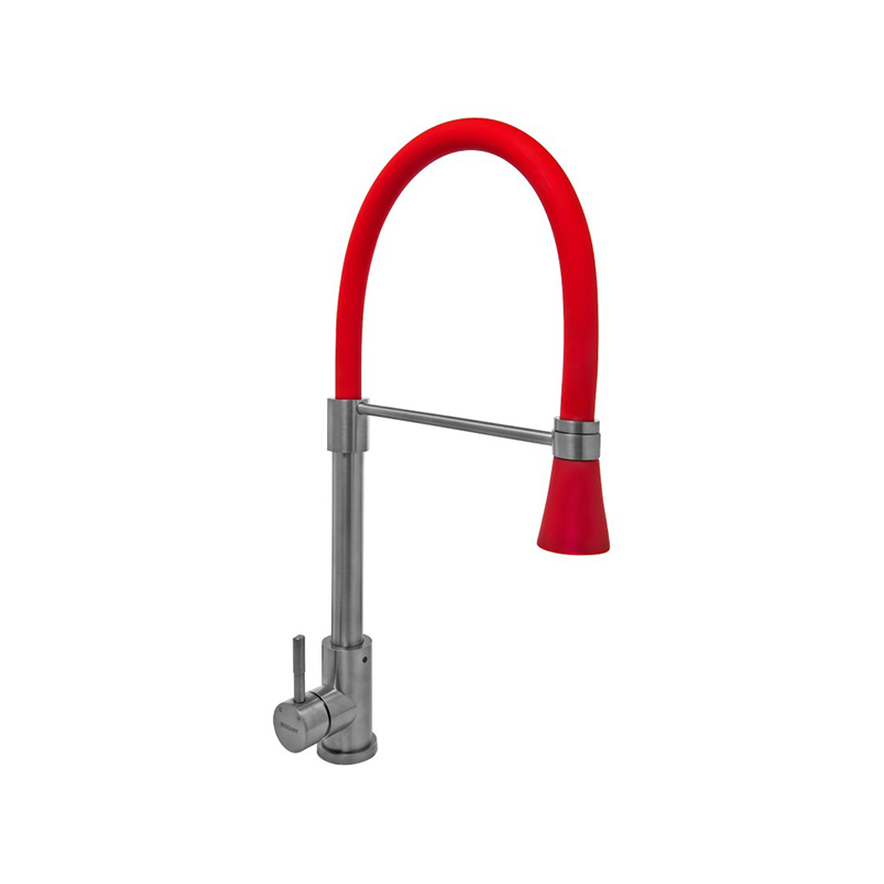 Griferia cocina acero Dallas sobremesada monocomando pico bar flexible rojo mate