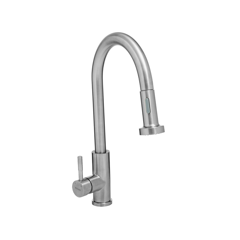 Griferia cocina acero Daytona sobremesada monocomando pico bar rociador extraible mate