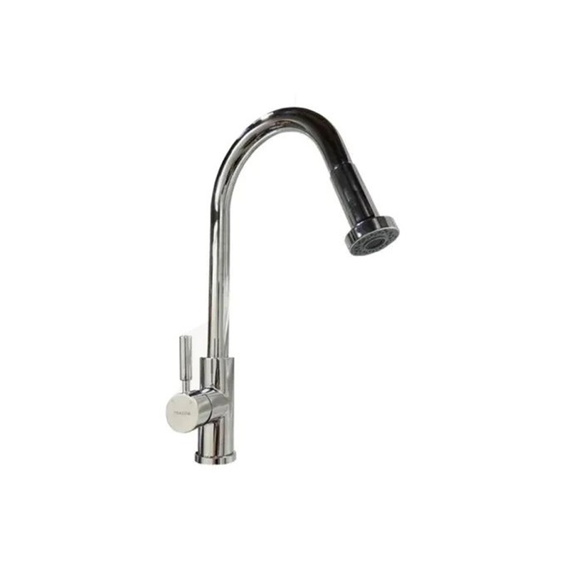 Griferia cocina acero Daytona sobremesada monocomando pico bar alto rociador extraible cromo brillante