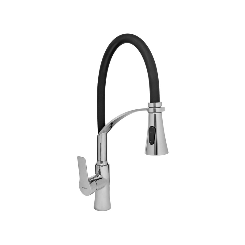 Griferia cocina acero California sobremesada monocomando pico bar flexible rociador extraible cromo brillante