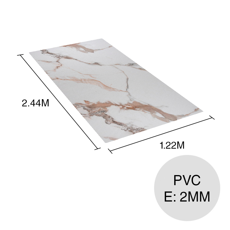 Placa PVC interior simil marmol blanco carrara brillante 2mm x 1.22m x 2.44m