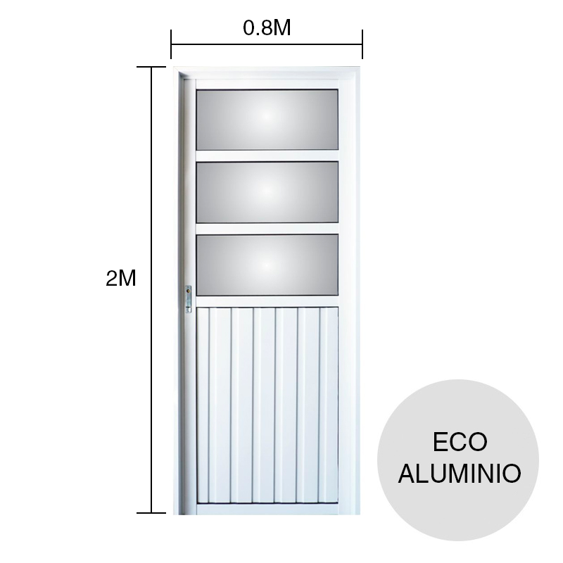 Puerta exterior derecha aluminio Eco combinada 1/2 vidrio blanco 800mm x 2m