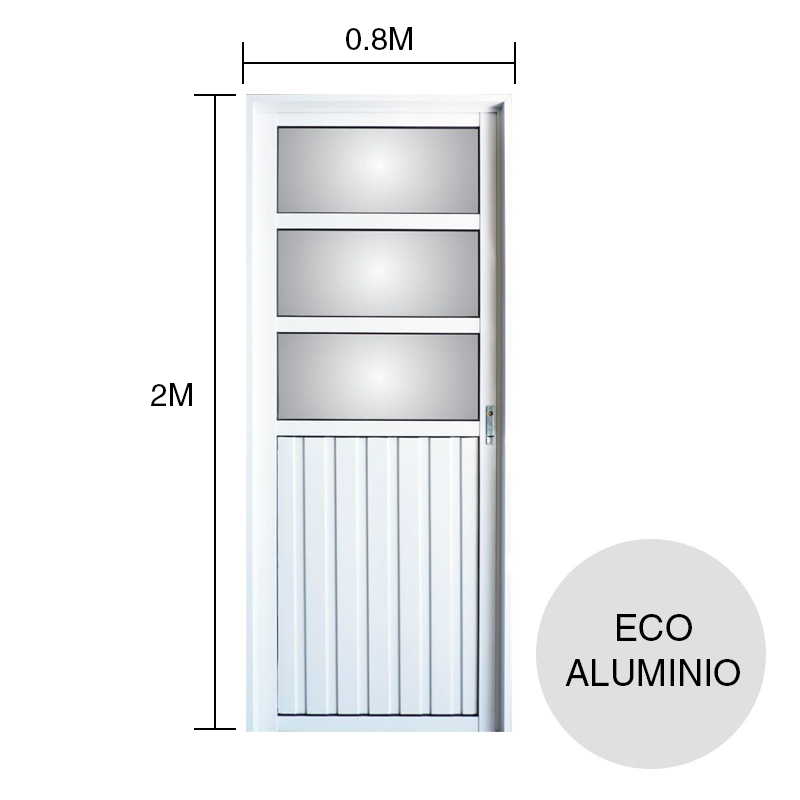 Puerta exterior izquierda aluminio Eco combinada 1/2 vidrio blanco 800mm x 2m