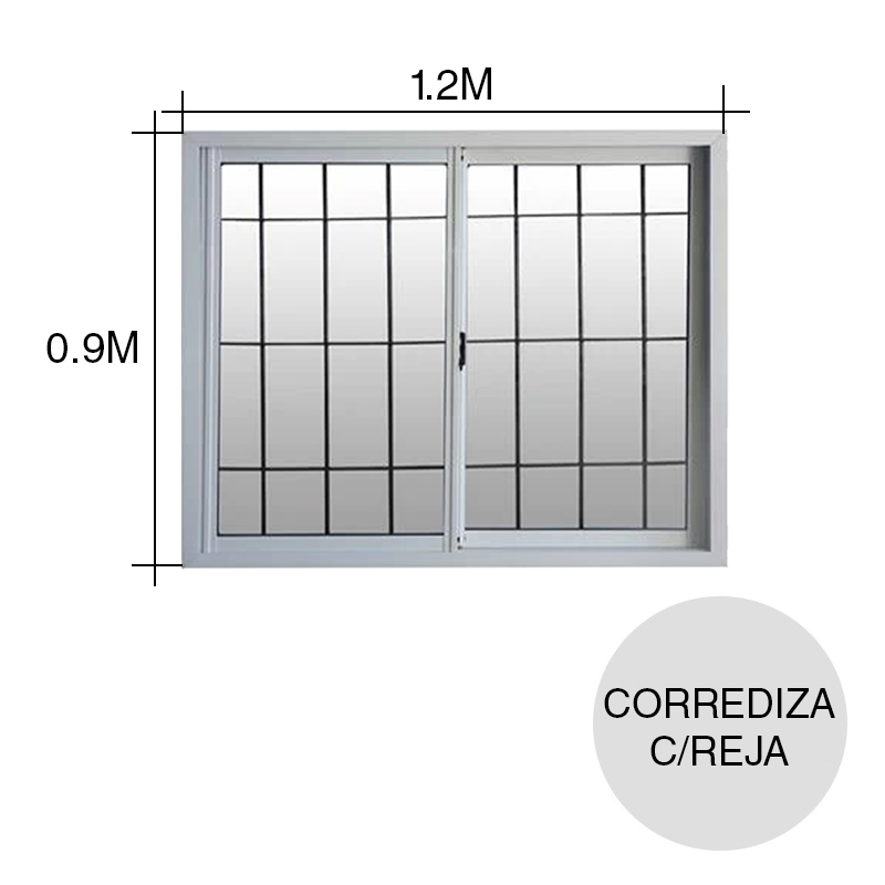 Ventana corrediza vidrio entero aluminio c/reja blanco 900mm x 1m