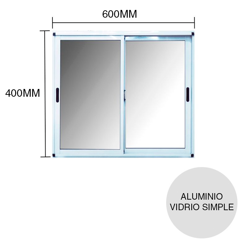 Ventana corrediza vidrio entero aluminio Moderna blanco 400mm x 600mm