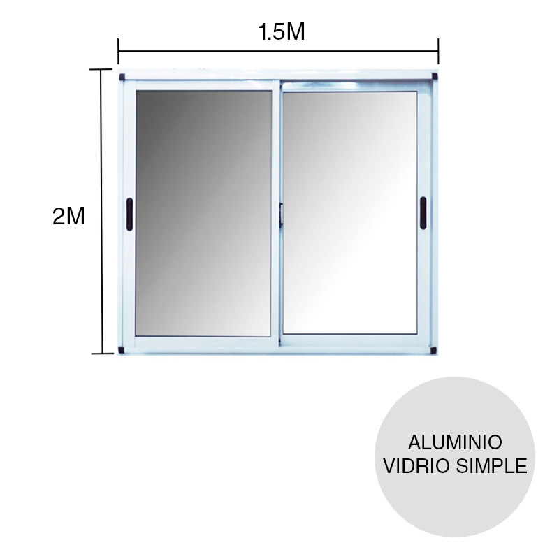 Ventana corrediza vidrio entero aluminio Moderna blanco 1.5m x 2m
