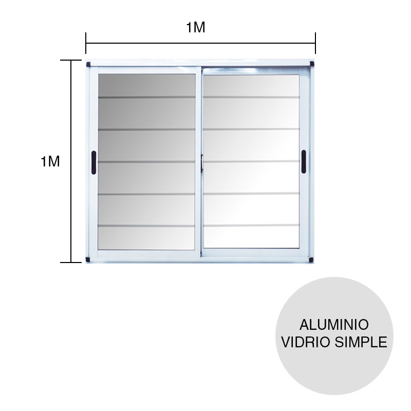 Ventana corrediza vidrio entero aluminio c/reja Moderna blanco 1m x 1m