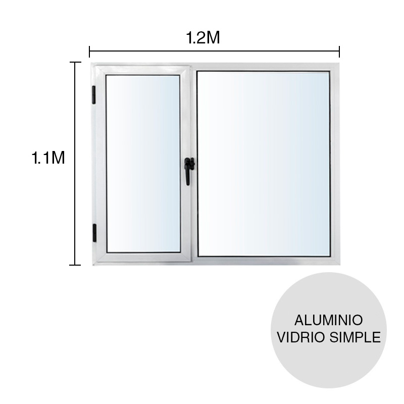 Ventana sureña izquierda vidrio simple aluminio c/paño fijo y paño de abrir Moderna blanco 1.1m x 1.2m