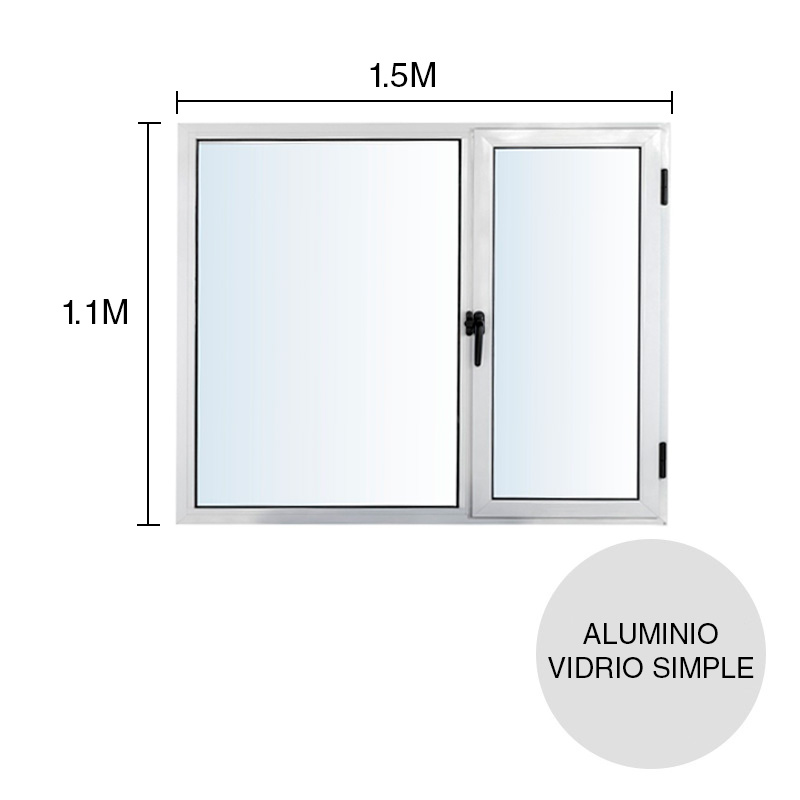 Ventana sureña derecha vidrio simple aluminio c/paño fijo y paño de abrir Moderna blanco 1.1m x 1.5m