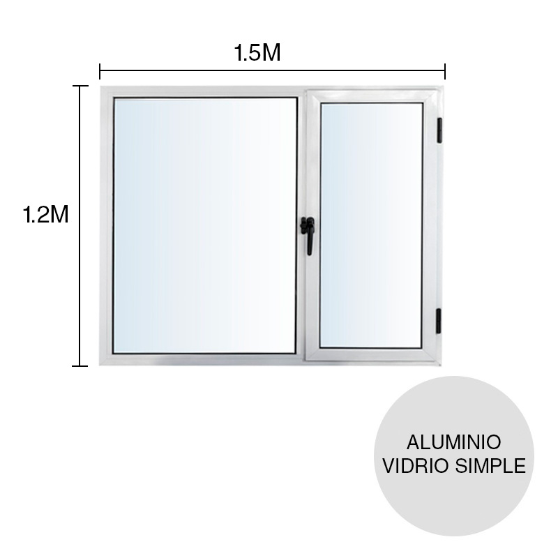 Ventana sureña derecha vidrio simple aluminio c/paño fijo y paño de abrir Moderna blanco 1.2m x 1.5m