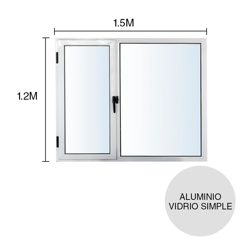 Ventana sureña izquierda vidrio simple aluminio c/paño fijo y paño de abrir Moderna blanco 1.2m x 1.5m