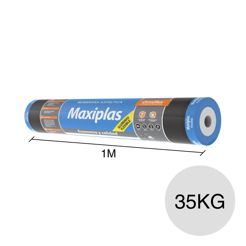 Membrana asfaltica c/aluminio flexible Maxiplas no transitable expuesta 35kg 1m x 10m rollo x 10m²