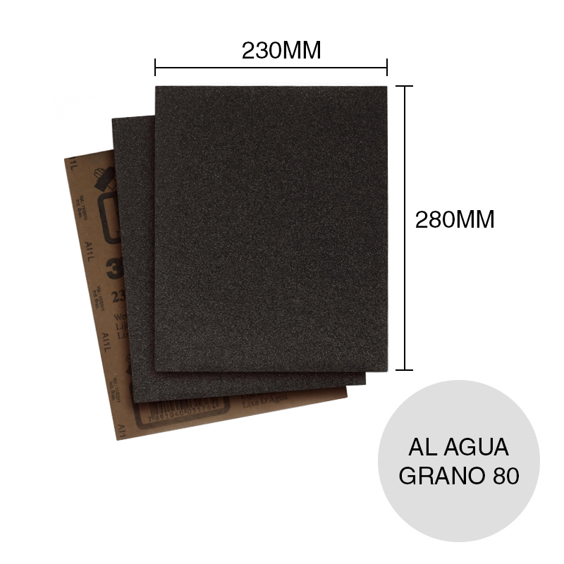 Lija al agua 331Q grano 80 hoja 230mm x 280mm