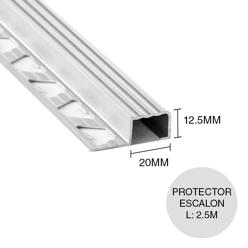 Perfil protector escalon aluminio cromo mate 12.5mm x 20mm x 2.5m
