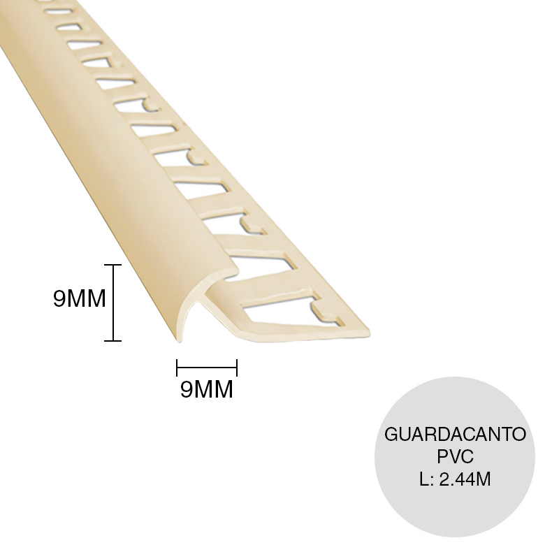 Perfil guardacanto PVC pared Plus champagne 9mm x 9mm x 2.44m