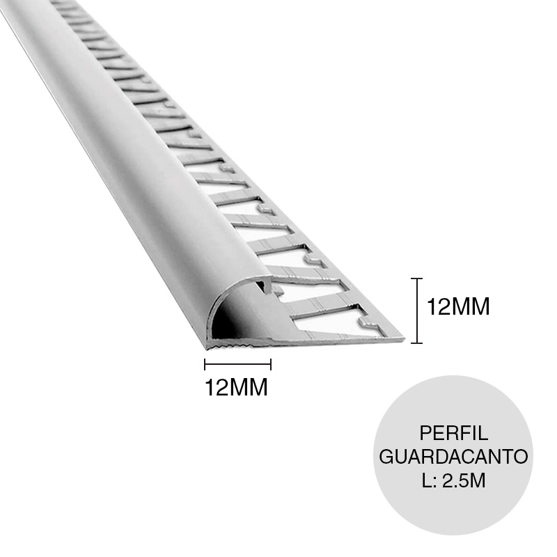 Perfil guardacanto aluminio pared Bullnose cromo mate 12mm x 12mm x 2.5m