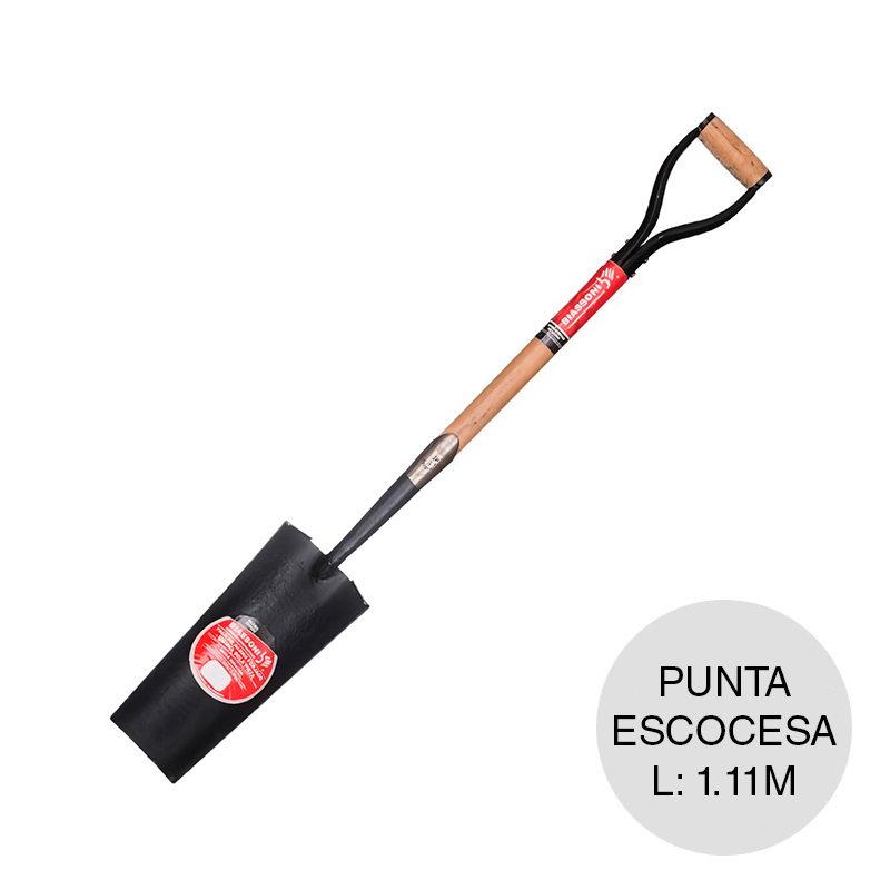 Pala forjada pocera punta escocesa cabo corto empuñadura madera 1.1m