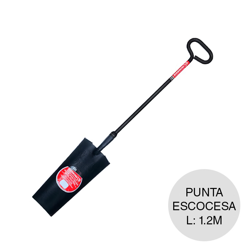 Pala forjada pocera punta escocesa cabo largo empuñadura hierro 1.2m
