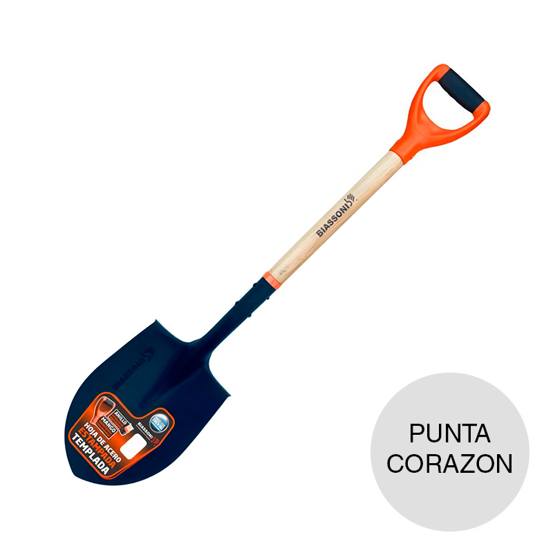 Pala estampada punta corazon cabo corto empuñadura bicomponente ergo