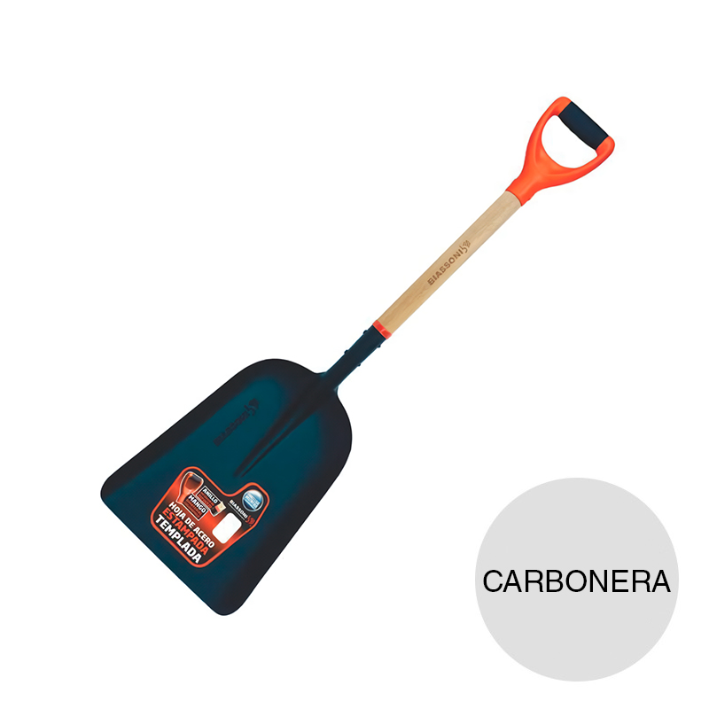 Pala estampada carbonera cabo corto madera empuñadura bicomponente ergo