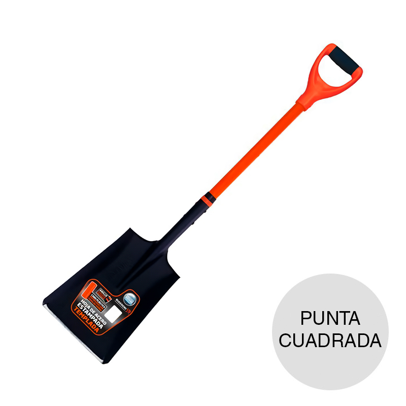 Pala estampada punta cuadrada cabo corto fibra de vidrio empuñadura bicomponente