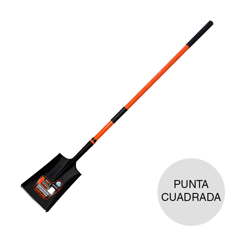 Pala estampada punta cuadrada cabo largo fibra de vidrio