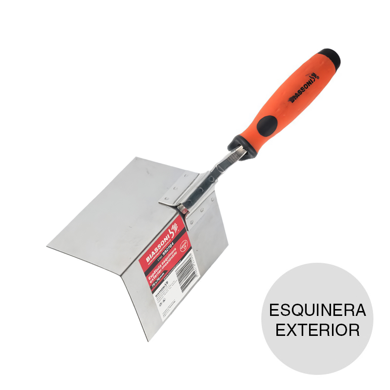Espatula esquinera exterior c/mango bicomponente acero inoxidable