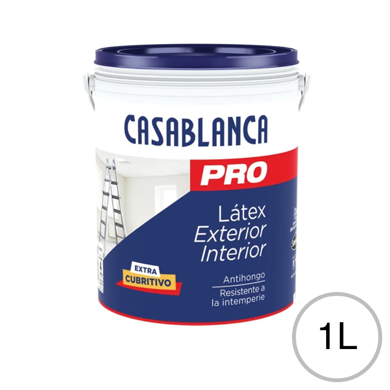 Pintura latex acrilico Pro antihongo exterior interior blanco mate balde x 1l