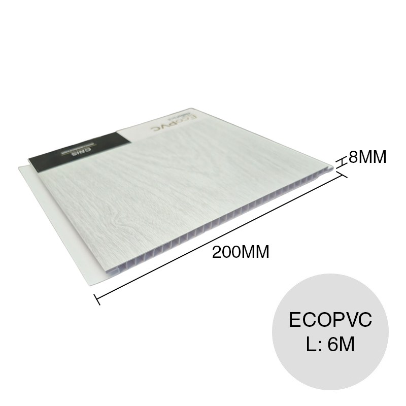 Cielorraso y revestimiento EcoPVC roble gris 8mm x 200mm x 6m