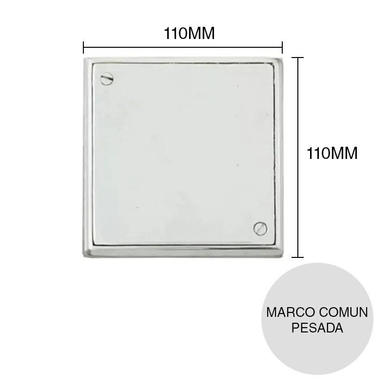 Tapa ciega Marco Comun Pesada desagüe piso bronce fundido cromado 110mm x 110mm