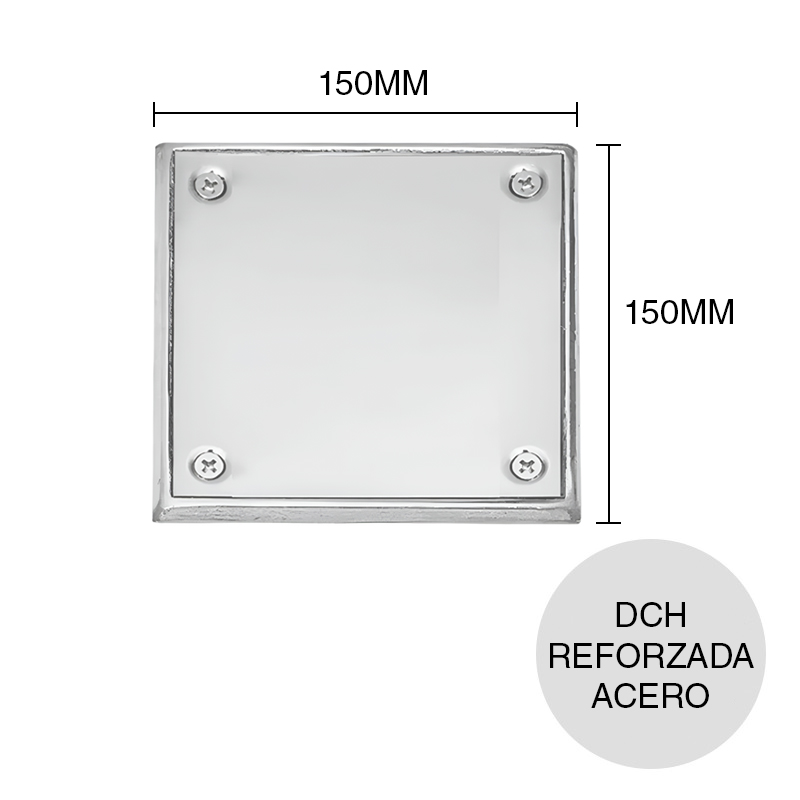 Tapa ciega DCH reforzada desagüe piso acero inoxidable 150mm x 150mm