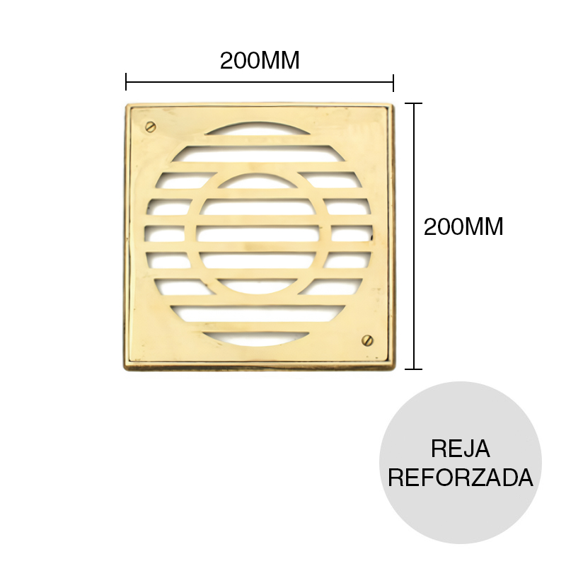 Reja Reforzada desagüe piso bronce fundido pulido 200mm x 200mm