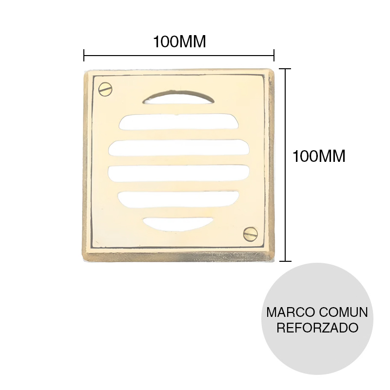 Reja Marco Comun Reforzado desagüe piso bronce fundido pulido 100mm x 100mm