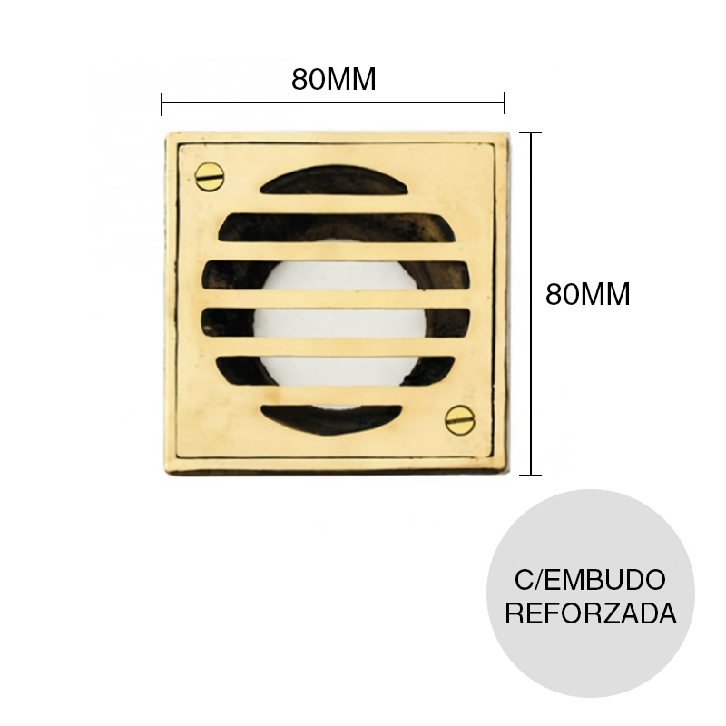 Reja c/embudo Reforzada desagüe piso bronce fundido pulido 80mm x 80mm