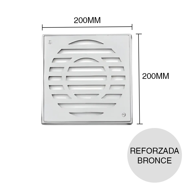 Reja Reforzada desagüe piso bronce fundido cromado 200mm x 200mm