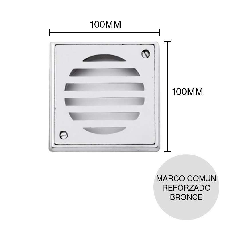Reja Marco Comun Reforzado desagüe piso bronce fundido cromado 100mm x 100mm