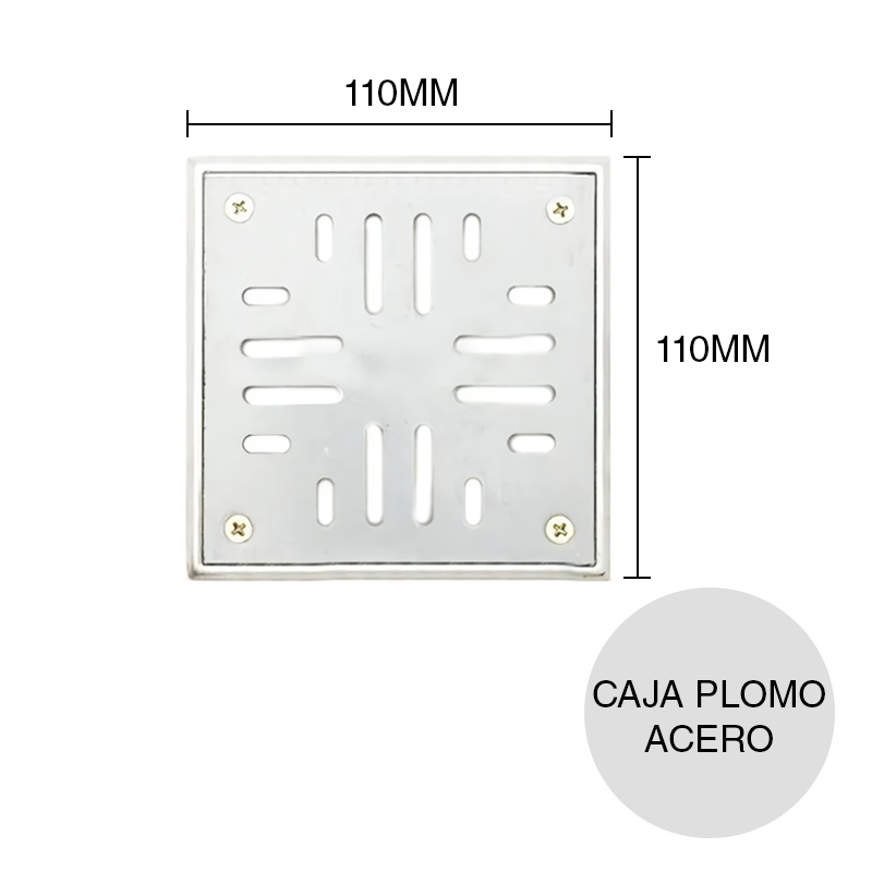 Reja Caja Plomo desagüe piso acero inoxidable 110mm x 110mm