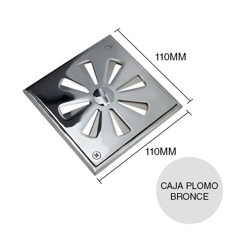 Reja tapa giratoria Caja Plomo desagüe piso bronce fundido cromado 110mm x 110mm