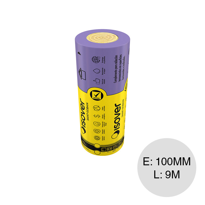 Aislante termico lana de vidrio Fieltro Liviano hidrorepelente 100mm x 1.20m x 9m rollo x 10.8m²