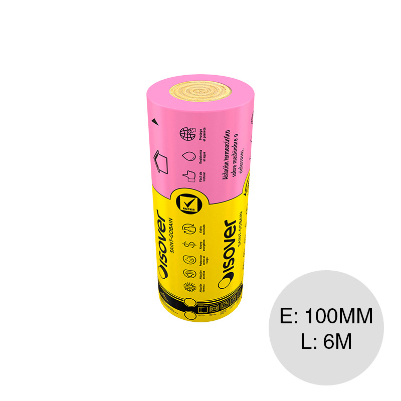 Aislante termico lana de vidrio Rolac Plata Cubierta hidrorepelente 100mm x 1.20m x 6m rollo x 7.2m²