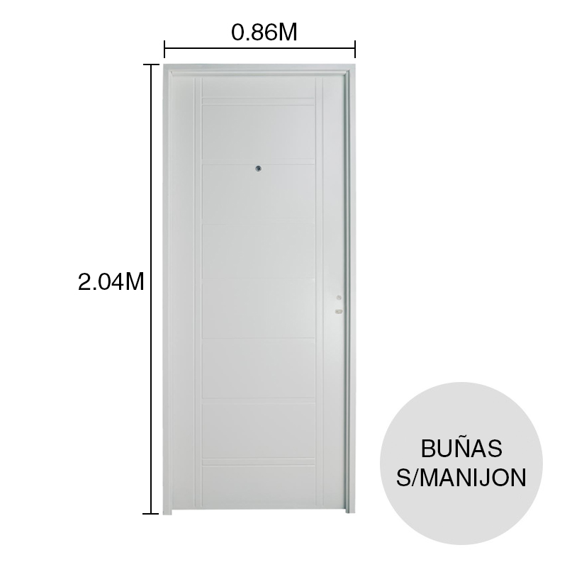 Puerta doble exterior izquierda 80 chapa inyectada buñas s/manijon ciega blanco 88mm x 866mm x 2.04m