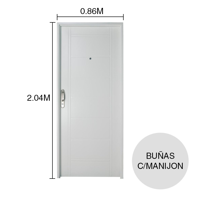 Puerta doble exterior derecha 80 chapa inyectada buñas c/manijon aluminio ciego blanco 88mm x 866mm x 2.04m