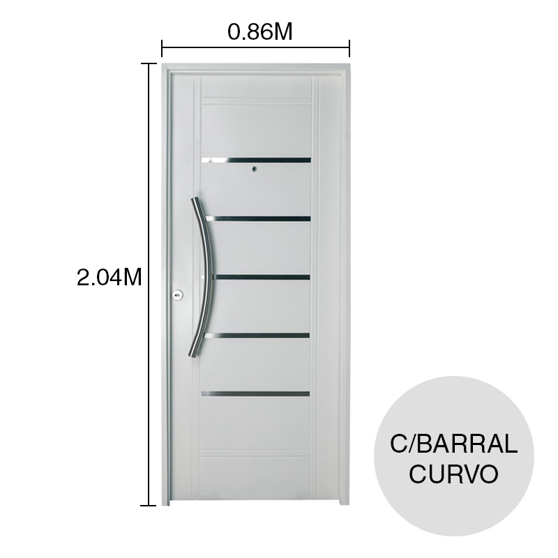 Puerta doble exterior derecha 80 chapa inyectada insertos acero c/barral curvo blanco 88mm x 866mm x 2.04m