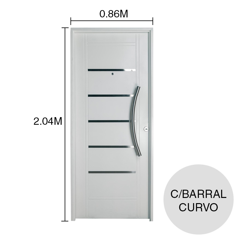 Puerta doble exterior izquierda 80 chapa inyectada insertos acero c/barral curvo blanco 88mm x 866mm x 2.04m