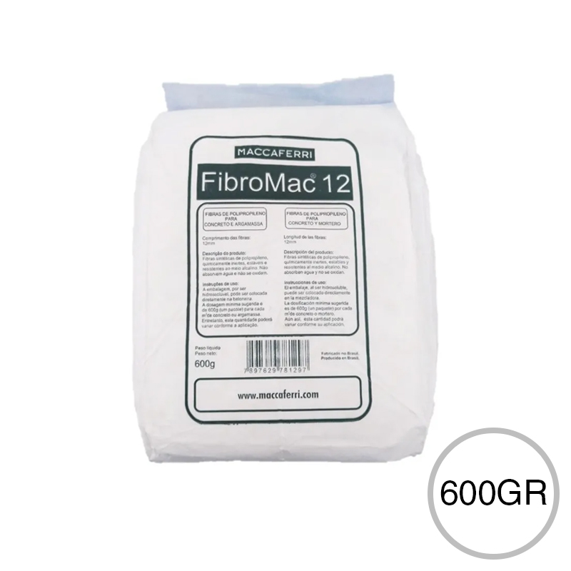 Fibra polipropileno Fibromac 12 p/refuerzo concreto mortero bolsa x 600gr