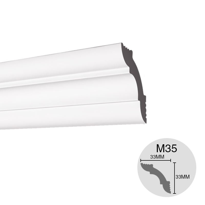 Moldura decorativa interior p/techo pared M35 XPS 33mm x 33mm x 2m